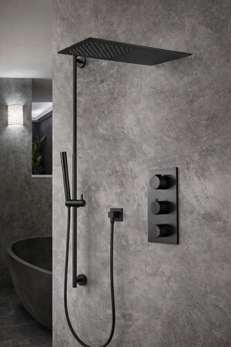 FontanaShowers Matte Black Waterfall & Rainfall Shower Set